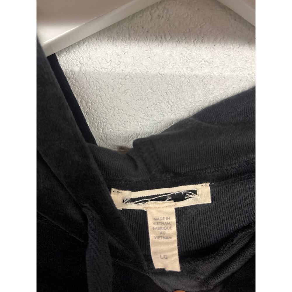 NWOT Eileen Fisher Sz Large Black Cozy Velour Knit Hooded Boxy Pullover Top - Picture 4 of 6